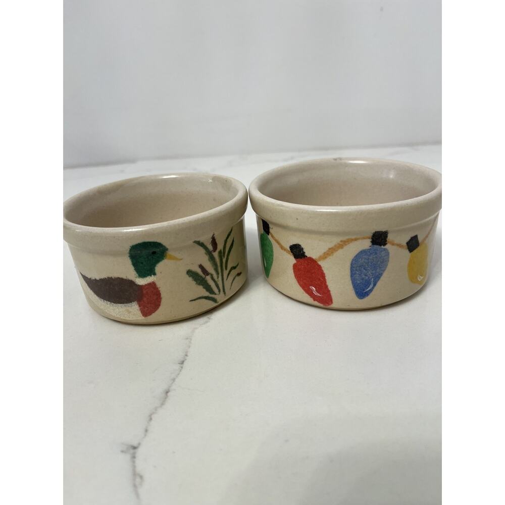 VTG Roseville Cups Hand Painted Stoneware Small  Pair